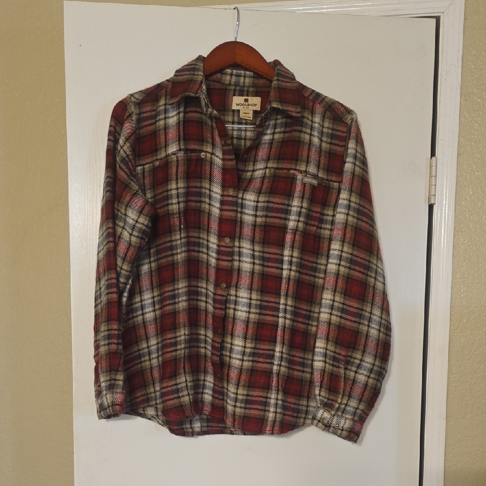 Woolrich Red and White Plaid Shirt LG